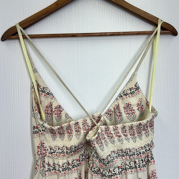 Free People - Ivory Fun Colorful Floral With Suede Spaghetti Straps Mini Dress M - Picture 13 of 14